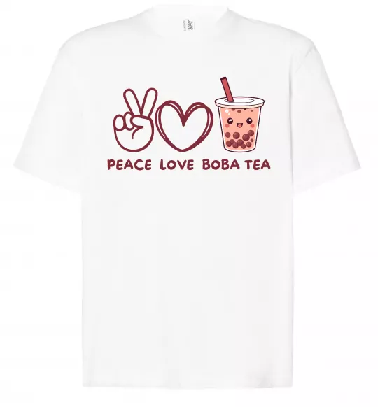 Футболка Оверсайз Peace love boba tea Белый фото
