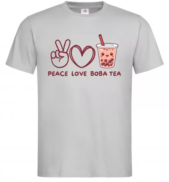 Мужская футболка Peace love boba tea Серый фото