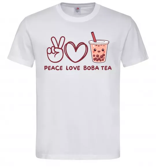 Мужская футболка Peace love boba tea Белый фото