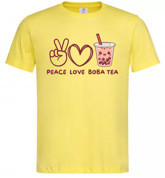 Мужская футболка Peace love boba tea Лимонный фото