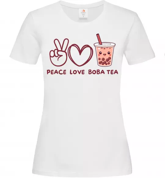 Женская футболка Peace love boba tea Белый фото
