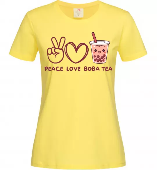 Женская футболка Peace love boba tea Лимонный фото