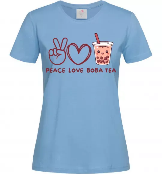Женская футболка Peace love boba tea Голубой фото