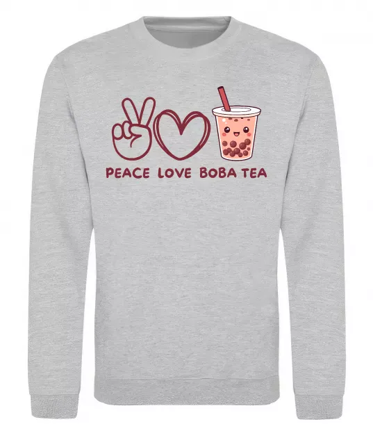 Світшот Peace love boba tea Сірий меланж фото
