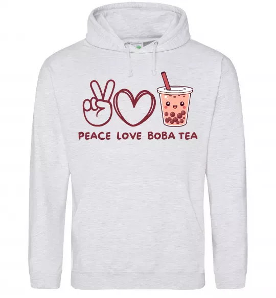 Чоловіча толстовка (худі) Peace love boba tea Сірий меланж фото