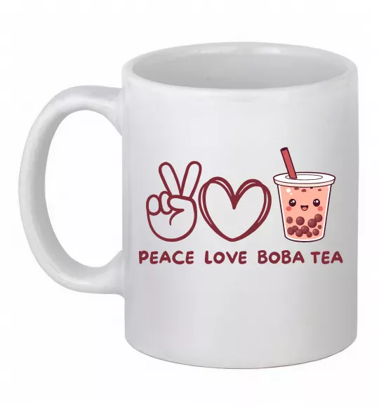 Чашка керамическая Peace love boba tea Белый фото