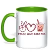 Чашка з кольоровою ручкою Peace love boba tea Зелений фото