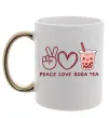 Чашка з кольоровою ручкою Peace love boba tea Золото фото