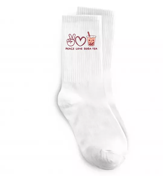 Шкарпетки Peace love boba tea Білий фото