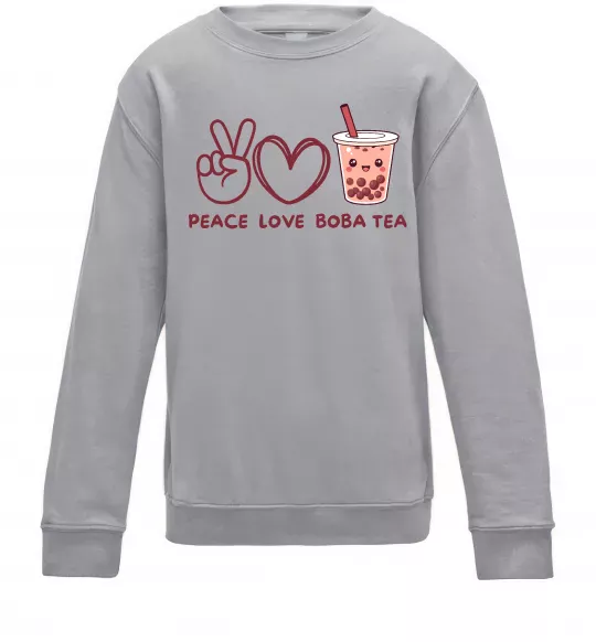 Дитячий світшот Peace love boba tea Сірий меланж фото