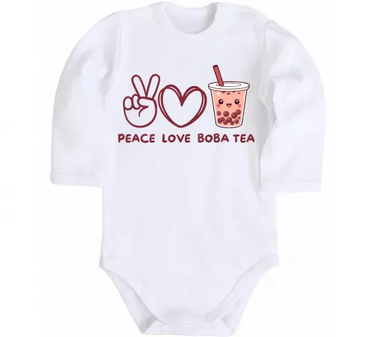 Дитячий бодік Peace love boba tea Білий фото