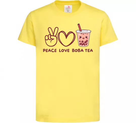 Дитяча футболка Peace love boba tea Лимонний фото