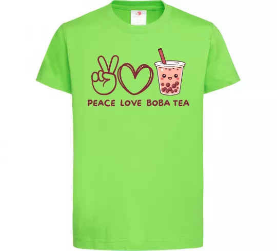 Дитяча футболка Peace love boba tea Лаймовий фото