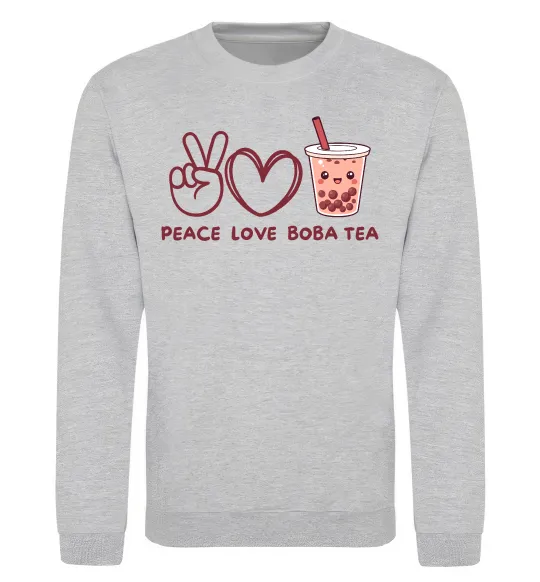 Світшот Peace love boba tea Сірий меланж фото