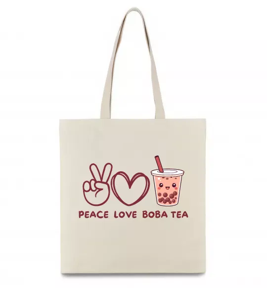 Еко-сумка Peace love boba tea Бежевий фото