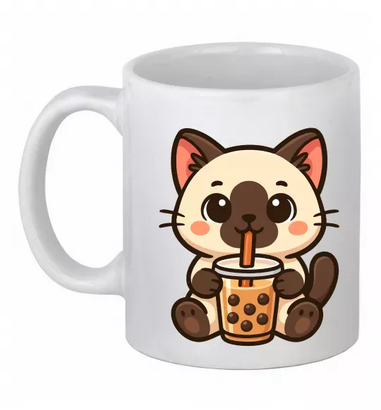 Чашка керамическая Boba tea cat Белый фото