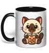 Чашка с цветной ручкой Boba tea cat Черный фото