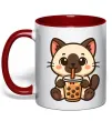Чашка с цветной ручкой Boba tea cat Красный фото