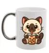 Чашка с цветной ручкой Boba tea cat Серебро фото