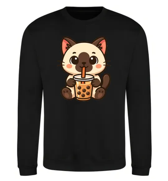 Свитшот Boba tea cat Черный фото