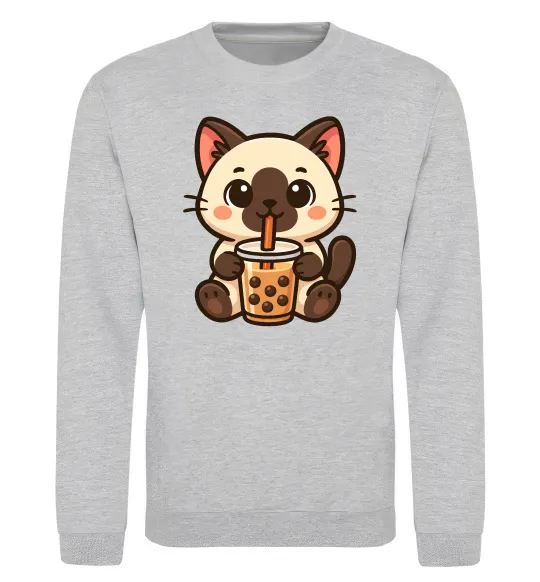 Свитшот Boba tea cat Серый меланж фото
