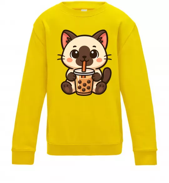 Детский Свитшот Boba tea cat Солнечно желтый фото