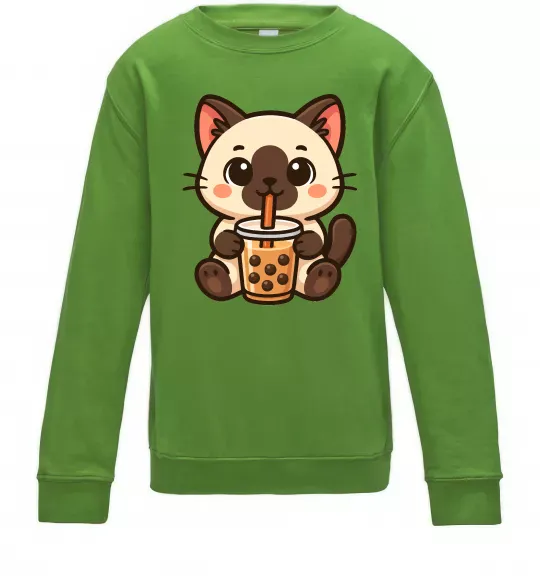 Детский Свитшот Boba tea cat Лаймовый фото