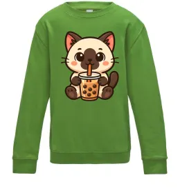 Детский Свитшот Boba tea cat Лаймовый фото