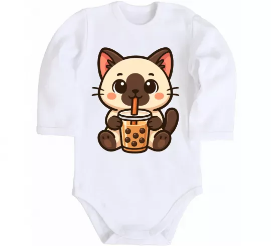 Дитячий бодік Boba tea cat Білий фото