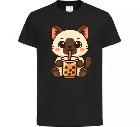 Детская футболка Boba tea cat Черный фото