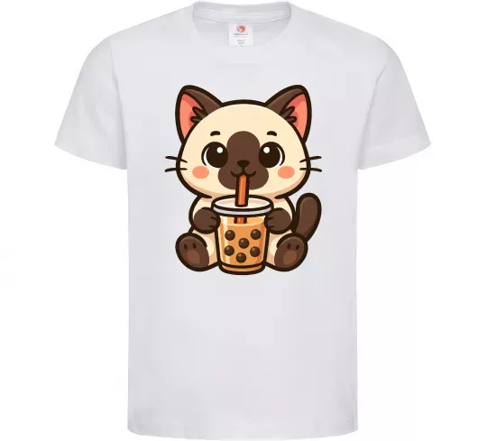 Детская футболка Boba tea cat Белый фото