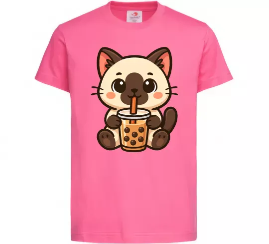 Детская футболка Boba tea cat Ярко-розовый фото