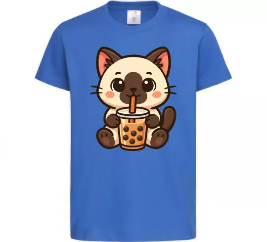 Детская футболка Boba tea cat Ярко-синий фото