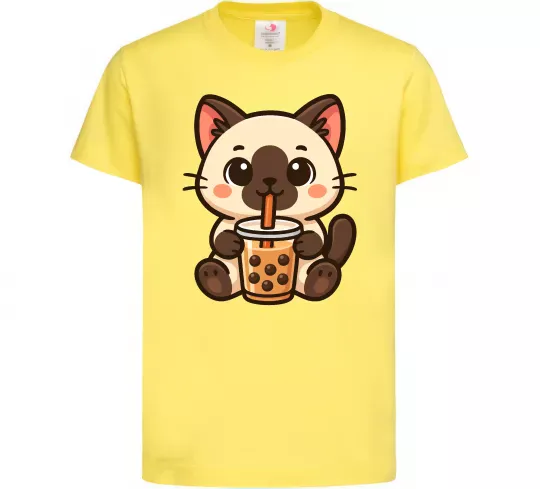 Детская футболка Boba tea cat Лимонный фото