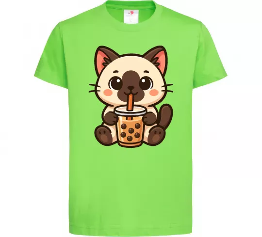 Детская футболка Boba tea cat Лаймовый фото