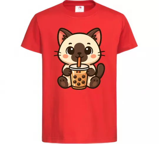 Детская футболка Boba tea cat Красный фото