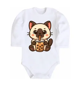 Детский боди Boba tea cat Белый фото