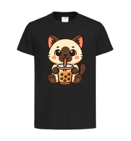 Детская футболка Boba tea cat Черный фото