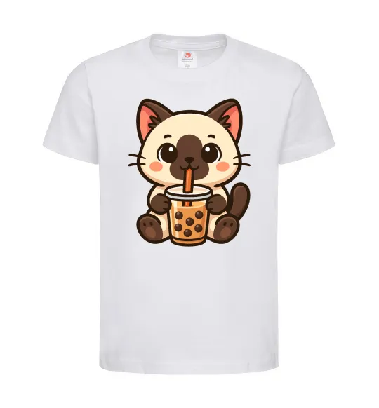 Детская футболка Boba tea cat Белый фото