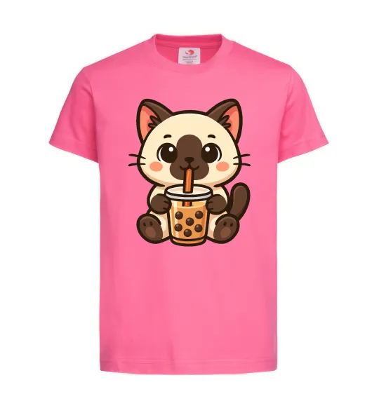 Детская футболка Boba tea cat Ярко-розовый фото