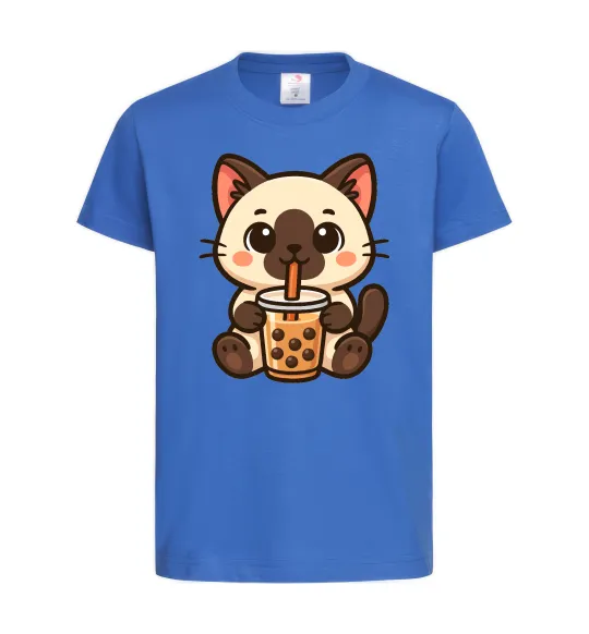 Детская футболка Boba tea cat Ярко-синий фото