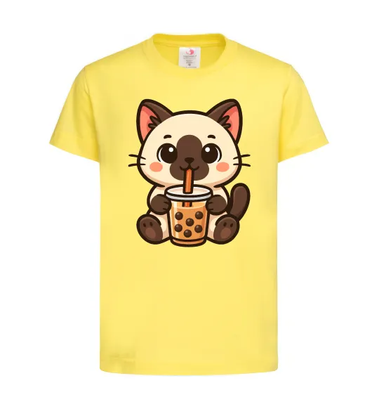 Детская футболка Boba tea cat Лимонный фото