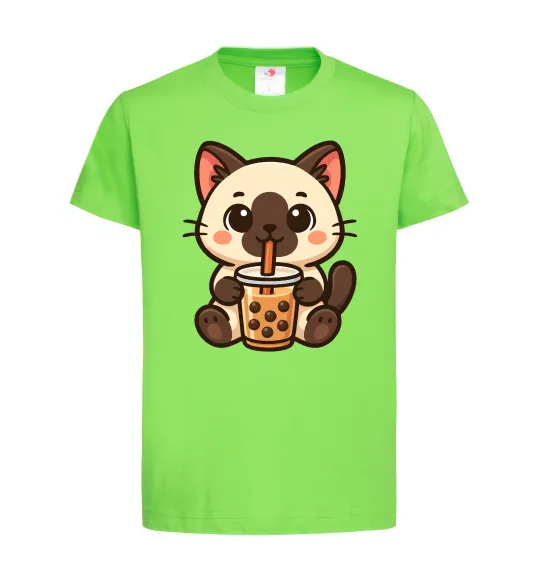 Детская футболка Boba tea cat Лаймовый фото