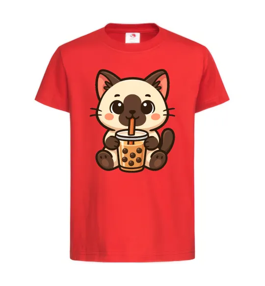 Детская футболка Boba tea cat Красный фото