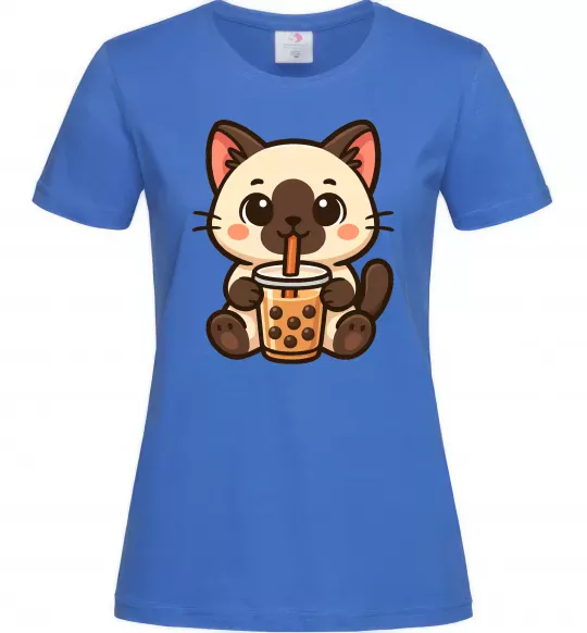 Женская футболка Boba tea cat Ярко-синий фото