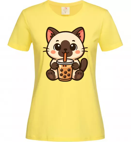 Женская футболка Boba tea cat Лимонный фото