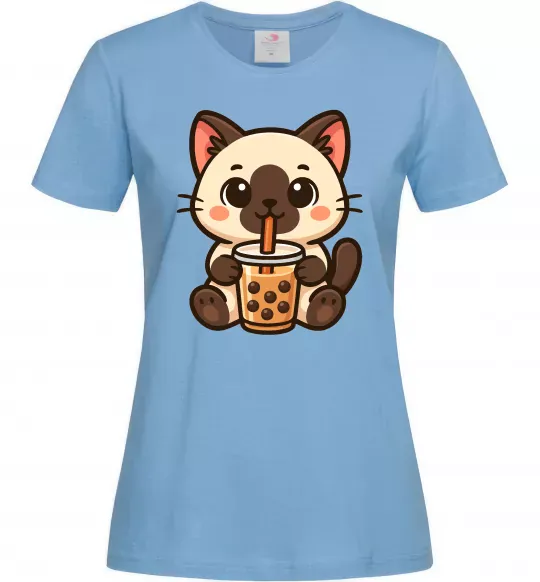 Женская футболка Boba tea cat Голубой фото