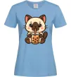 Женская футболка Boba tea cat Голубой фото
