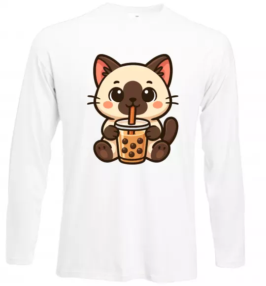Лонгслів Boba tea cat Білий фото