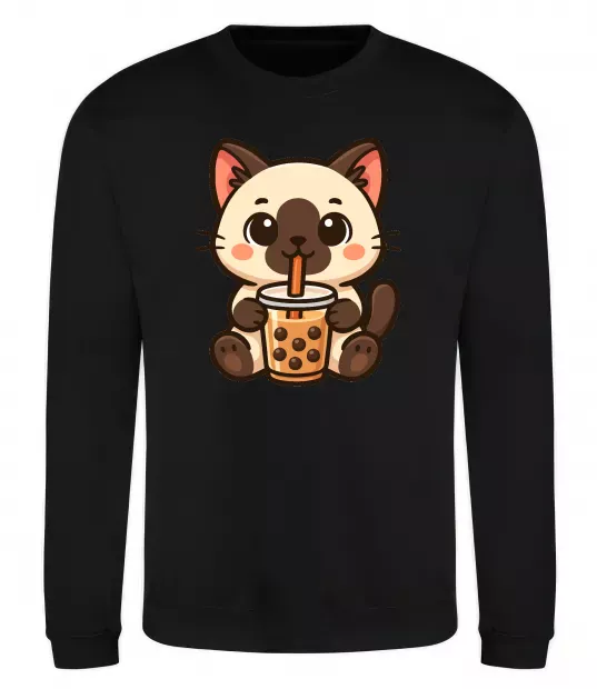 Свитшот Boba tea cat Черный фото